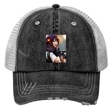 Discover A beautiful girl with a gun Trucker Hats