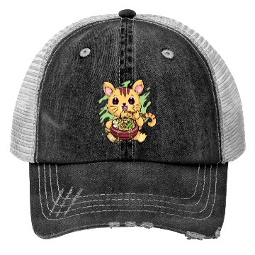 Discover Kawaii Cat Eating Ramen Trucker Hats