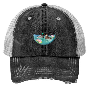 Discover Duck couple in a duck pond with water lilies Trucker Hats
