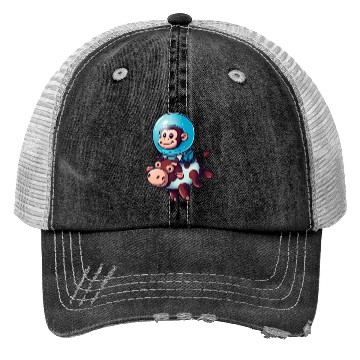 Discover Monkey on Cow Rocket Schuttle Astronaut Cosmonaut Trucker Hats