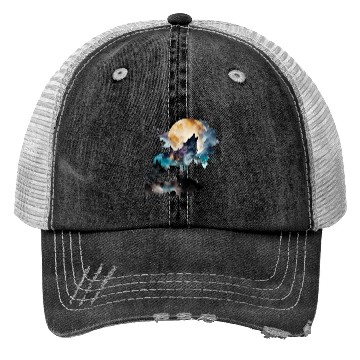 Discover Mountain Wolf Multicolor Watercolor Portrait Trucker Hats