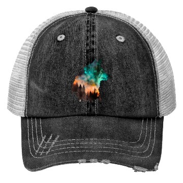 Discover Forest Wolf Multicolor Watercolor Portrait Trucker Hats