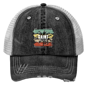 Discover Saint Barts Artistic Palm Tree Retro Trucker Hats