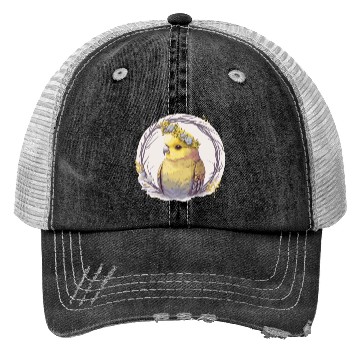 Discover Cute Yellow Budgie Parakeet Bird Flower Crown Pet Trucker Hats
