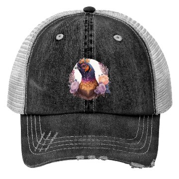 Discover Pastel Watercolor Pheasant Bird Flower Crown Pet B Trucker Hats