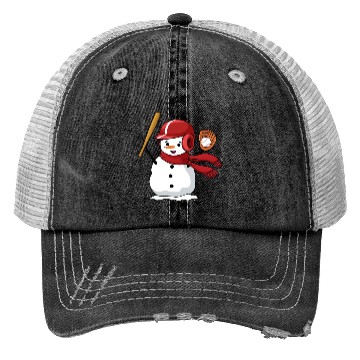 Discover Funny snowman playing baseball Trucker Hats