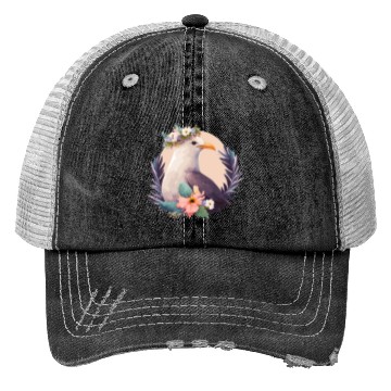 Discover Cute Seagull Bird Flower Crown Floral Birds Trucker Hats