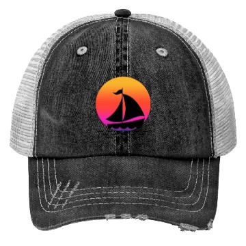 Discover Funny Cool sailing boat Sunset Graphic Humor Tees Trucker Hats