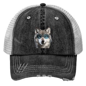 Discover Grey Wolf Wearing Blue Sunglasses Wildlife Animal Trucker Hats