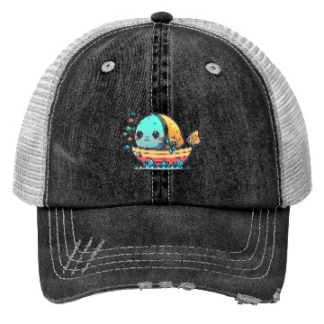Discover Life on a Colorful Fishing Vessel Trucker Hats