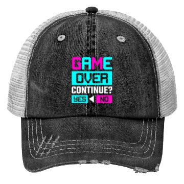Discover Game Over Continue Yes or No Trucker Hats