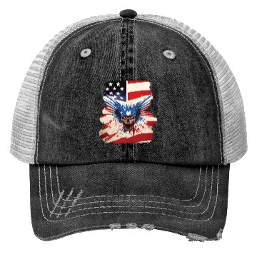 Discover Angry Skull Bursting Through US Flag Trucker Hats