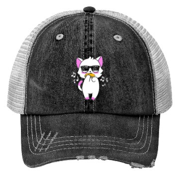 Discover Cool Cat Playing Harmonica Cat Lovers Trucker Hats