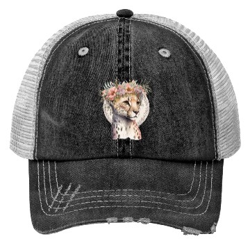 Discover Cute Cheetah Flower Crown Boho Aesthetic Trucker Hats