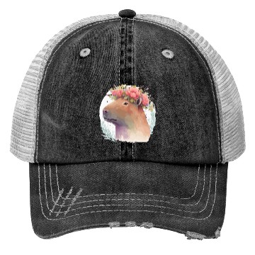 Discover Watercolor Capybara Rodent Flower Crown Animal Lov Trucker Hats