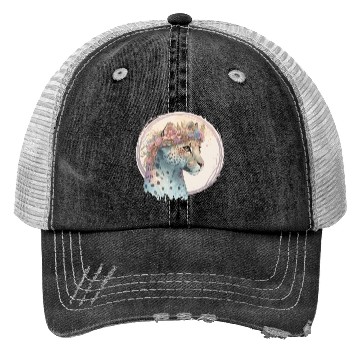 Discover Cute Cheetah Flower Crown Floral Watercolor Animal Trucker Hats