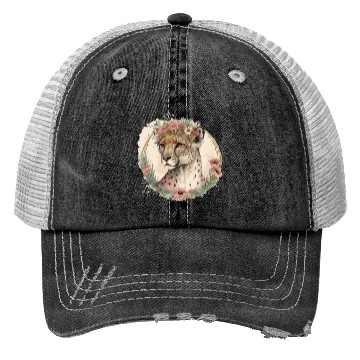 Discover Cute Watercolor Cheetah Flower Crown Safari Animal Trucker Hats