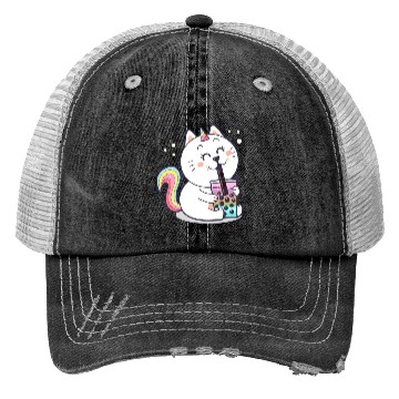 Discover Bubble Tea Cute Kawaii Unicorn Cat Japanese Trucker Hats