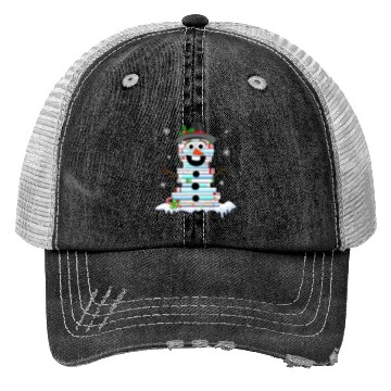 Discover snowman book stack librarian book lover christmas Trucker Hats