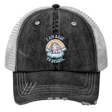 Discover Funny Back to School Kawaii Rainbow Unicorn Trucker Hats