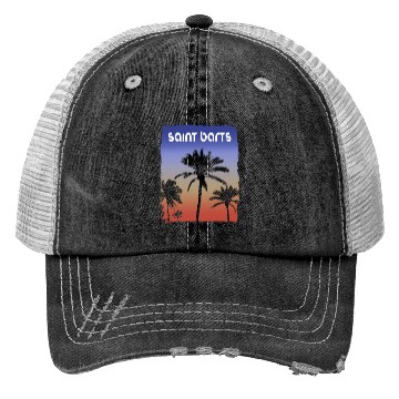 Discover Saint Barts Sunset Vacation Souvenir Palm Tree Trucker Hats