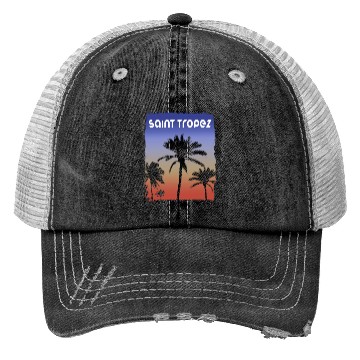 Discover Saint Tropez Sunset Vacation Souvenir Palm Tree Trucker Hats