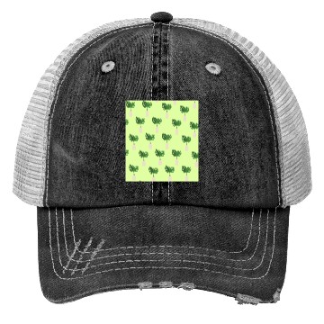 Discover Green Tropical Palm Leaves In A Grey Vessel Trucker Hats