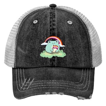 Discover Lesbian Pride Flag Cute Frog Subtle LGBTQ Trucker Hats
