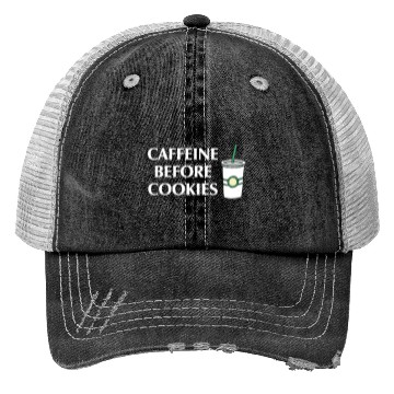 Discover Caffeine Before Cookies Trucker Hats