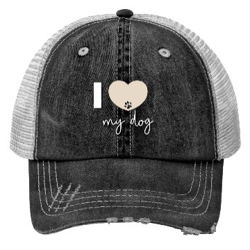 Discover I Love My Dog Beige Heart Trucker Hats