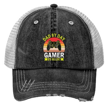 Discover Dad by day gamer by night Trucker Hats