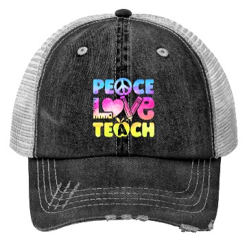 Discover Teacher Peace Love Teach First Day Back To School Trucker Hats