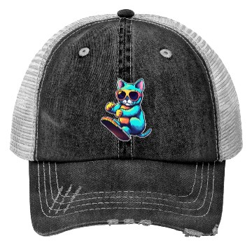 Discover Cool Cat Skateboarding Vibes Trucker Hats