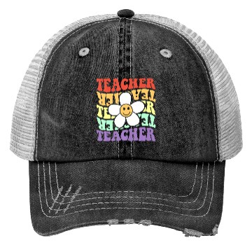 Discover teacher retro sunflower smile face back to school Trucker Hats