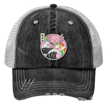 Discover Axolotl Eating Ramen Kanagawa Wave Kawaii Japan Va Trucker Hats