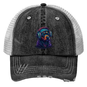 Discover Cute Rottweiler Dog Wearing Headset for Gamer Trucker Hats