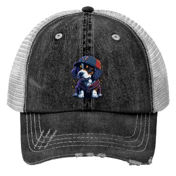 Discover Cute Border Collie Puppy Wearing Baseball Hat Trucker Hats