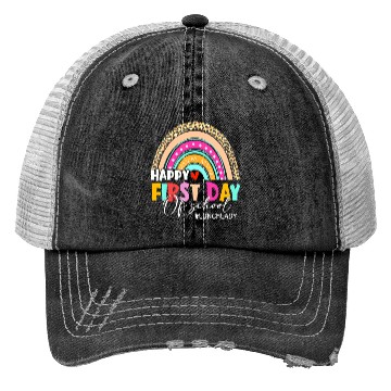 Discover Leopard Rainbow Lunch Lady Welcome Back To School Trucker Hats