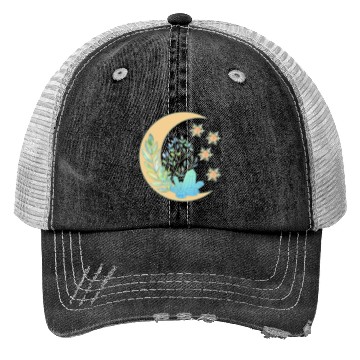 Discover Floral Crescent Moon Healing Crystal Garden Witch Trucker Hats