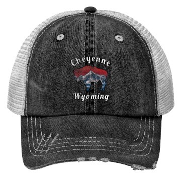 Discover Cheyenne Wyoming With Flag Themed Mountain Scenery Trucker Hats