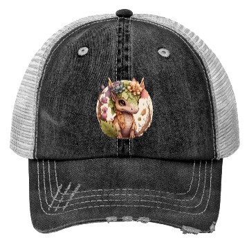 Discover Cottagecore Cute Baby Dragon Floral Fantasy Pet Fl Trucker Hats