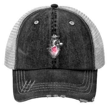Discover Realistic human heart like car engine ink drawing Trucker Hats