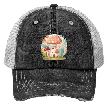 Discover Cottagecore Mushroom Toadstool House Cute Forest Trucker Hats