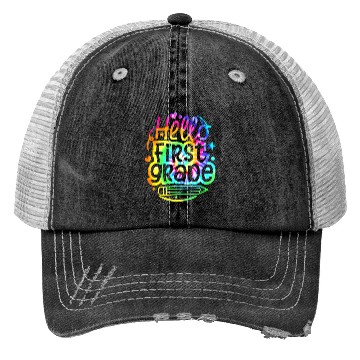 Discover Tie Dye Hello 1st First Grade Back To School First Trucker Hats