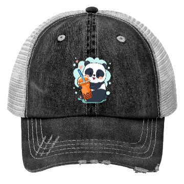 Discover Kawaii Panda Anime Boba Drink Bubble Tea Tapioca Trucker Hats