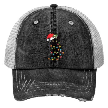 Discover Black Cat Santa Tangled Up In Lights Trucker Hats