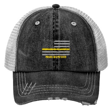Discover Police Dispatcher - Thin Gold Line Flag Trucker Hats
