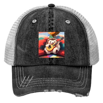 Discover Cute Hedgehog playing Guitar Trucker Hats