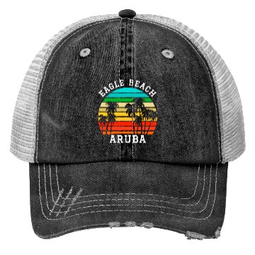 Discover Eagle Beach Aruba Family Vacation Sunset Palm Trucker Hats