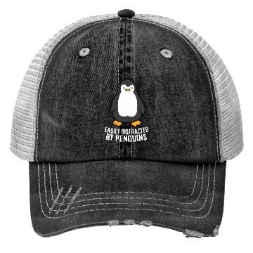 Discover Easily Distracted By Penguins Penguins Trucker Hats
